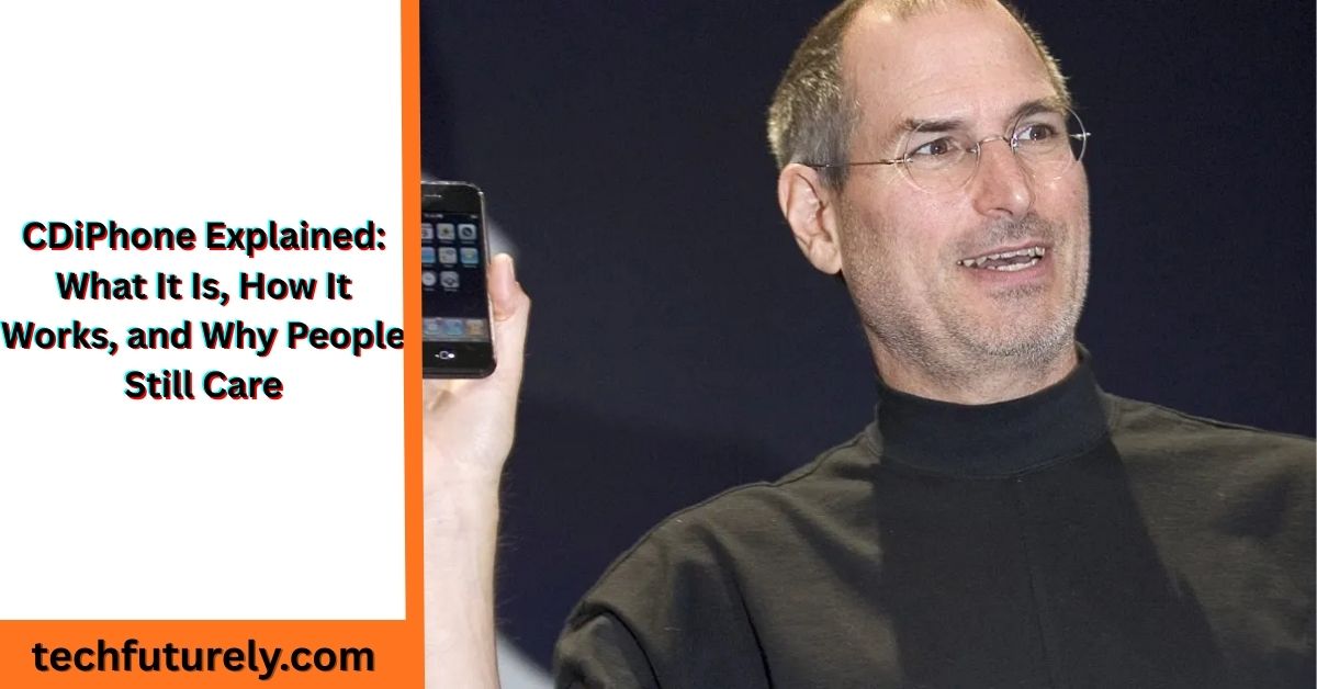 cdiphone concept showing a smartphone connected to a compact disc