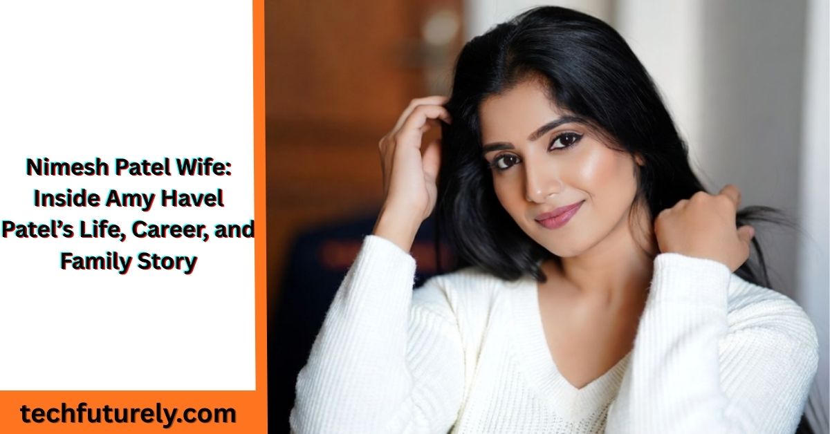 Amy Havel Patel smiling in New York with comedian husband Nimesh Patel