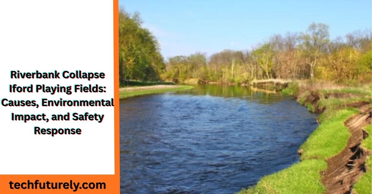 riverbank collapse iford playing fields drone view