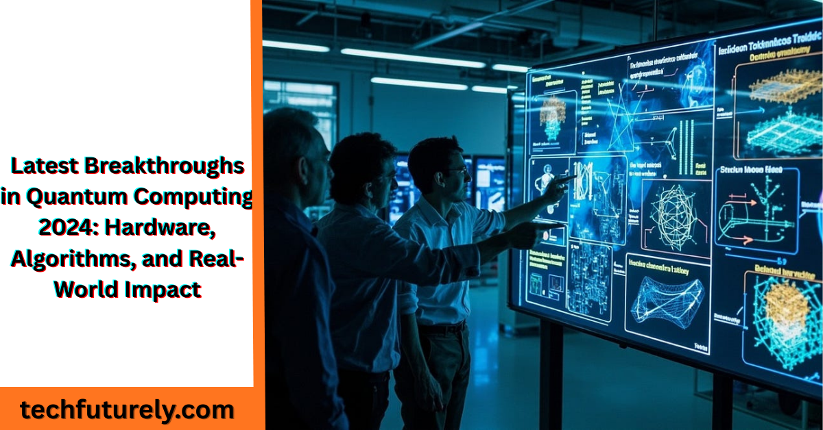 latest breakthroughs in quantum computing 2024 showing qubits, processors, and applications